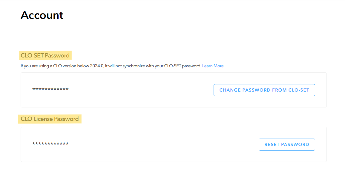 How can I change or reset my password on CLO  and the Software
